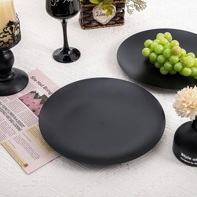 EI enjonirinjonir 80pcs Black Plastic Plates Disposable for Dinner,10.25inch Party Plates Disposable Heavy Duty,Elegant Matte Plastic Plate Frosted is Ideal for Wedding/Birthday/Graduation Decorations