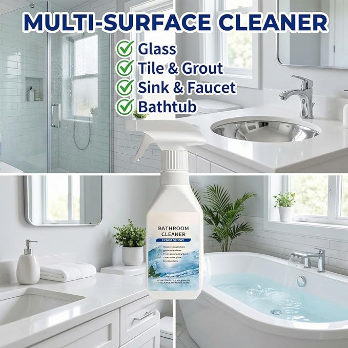 Scale Remover Bathroom Cleaner Foam Spray, Powerful Scale Remover, Bathroom and Shower Foamer Aerosol, Suitable for Tiles, Glass, Stainless, Steel, Acrylicand Natural Stone (1)