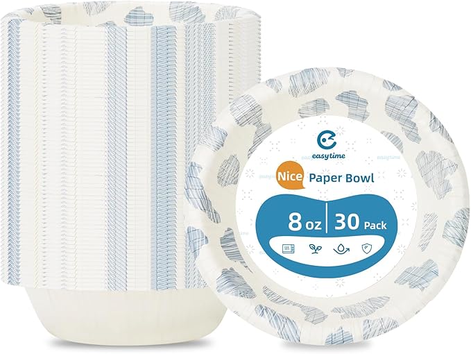 30 Pack Paper Bowls, 8 Oz Disposable Soup Bowl, Heavy Duty Printed Disposable Bowls Bulk For Snacks, Dessert, Breakfast, Lunch And Dinner Meals (Plain Spots)