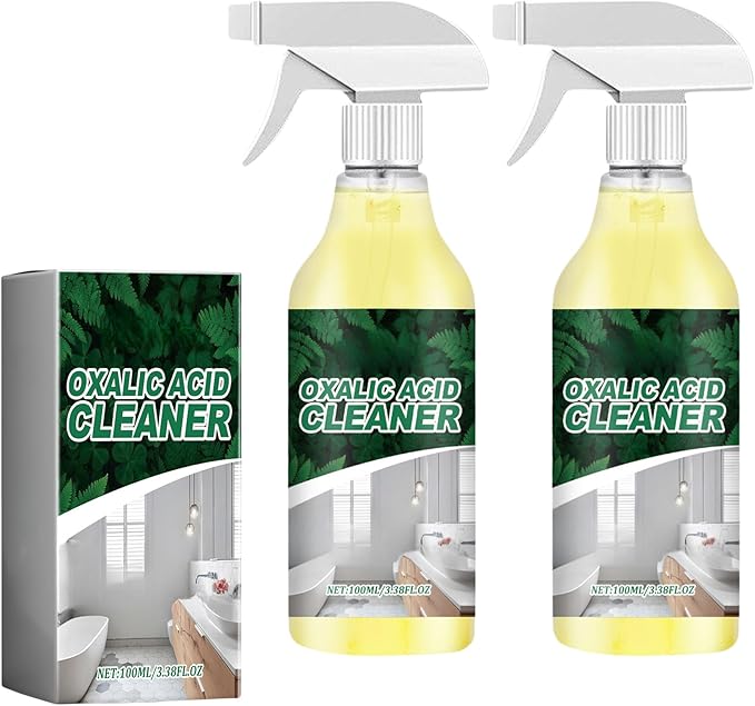 Oxalic Acid Cleaner Spray 100ml/3.38fl.oz, Multipurpose Stain Remover for Bathroom, Tile & Porcelain, Powerful Rust & Hard Water Stain Cleaning Spray for Multi-Surface Use (2 Pcs)