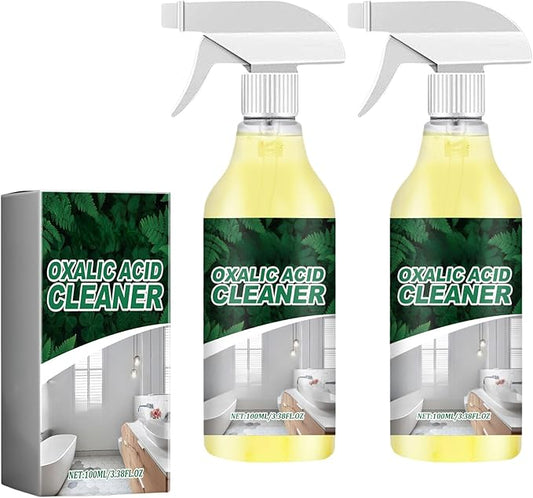 Oxalic Acid Cleaner Spray 100ml/3.38fl.oz, Multipurpose Stain Remover for Bathroom, Tile & Porcelain, Powerful Rust & Hard Water Stain Cleaning Spray for Multi-Surface Use (2 Pcs)