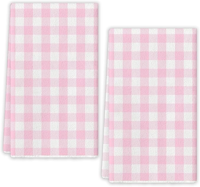 Spring Buffalo Plaid Kitchen Towels Farmhouse Gingham Dish Towel Pastel Spring Summer Checkered Decor Happy Easter Decorations for Home Party