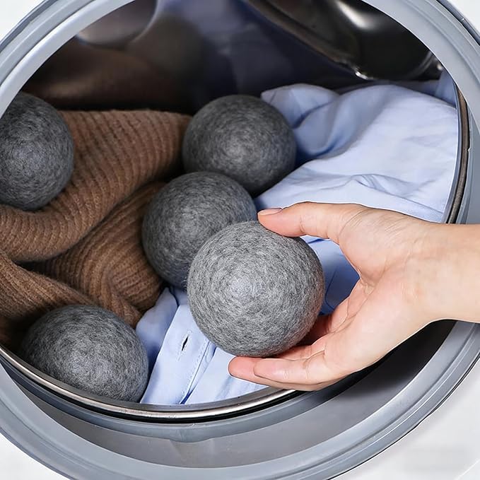 6 Pack Wool Dryer Balls Laundry Reusable Anti Static, Wool Laundry Balls for Dryer Reduces Clothing Wrinkles Natural Fabric Softener Last 1000+ Loads (Dark Grey, 2.75 in/7 cm)