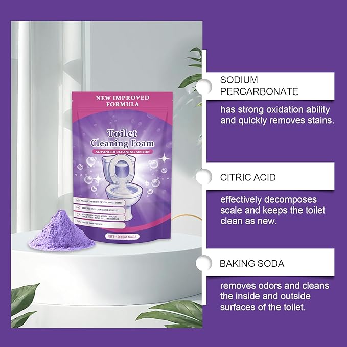 Foaming Toilet Bowl Cleaner Powder - Self-Activating Powerful Foam Toilets Bowls Cleaner Deep Cleaning Removes Stains & Limescale (100g / 3.53oz, 2 Pack)