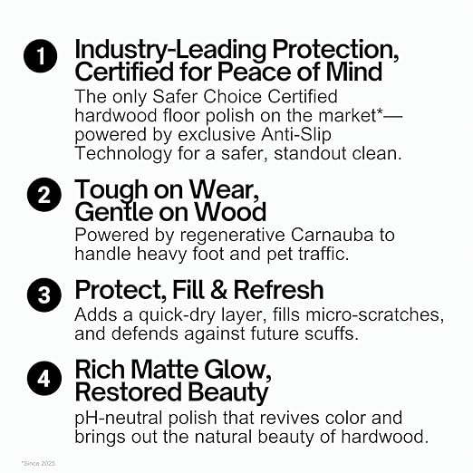 Quick Shine Hardwood Floor Luster-Polish 27oz | Plant-Derived w/Carnauba | Safer Choice, No PFAS, pH Neutral | Ready to Use Formula w/Anti-Slip Technology | Simply Squirt & Spread | Made in USA