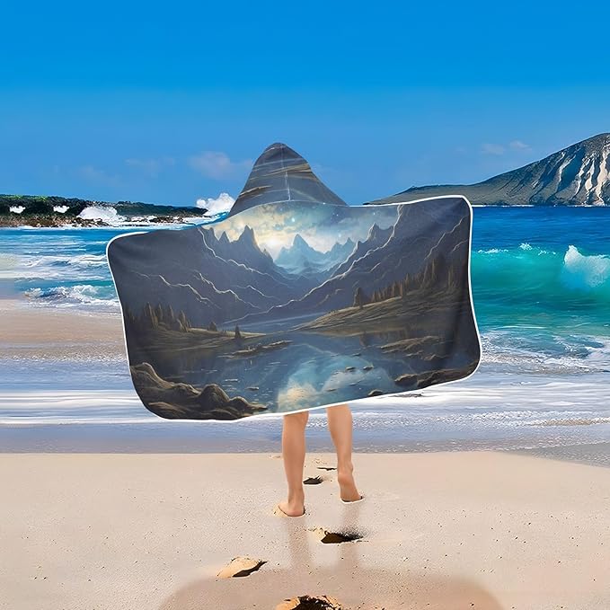 Hooded Towel for Kids Beautiful Landscape Mountains and Night Sky Beach Wrap Bath Towels 50x23.5in