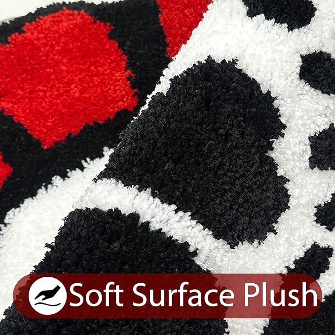 Trippy Skull Rug Cool Bathroom Rugs Gothic Red Flower Tufted Extra Soft Water Absorbent Quick Dry Bathroom Mat Non Slip Bath Mat Halloween Horror Goth Decor Carpet, 2.6 x 2.6FT