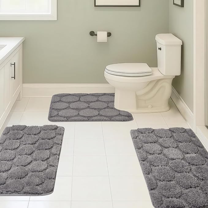 Bath Rugs Set 3 Pieces Bathroom Mat Soft Absorbent Plush Shaggy Soft Floor Non Slip Shower Bath Tub Machine Washable