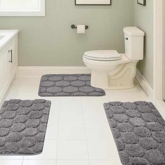 Bath Rugs Set 3 Pieces Bathroom Mat Soft Absorbent Plush Shaggy Soft Floor Non Slip Shower Bath Tub Machine Washable