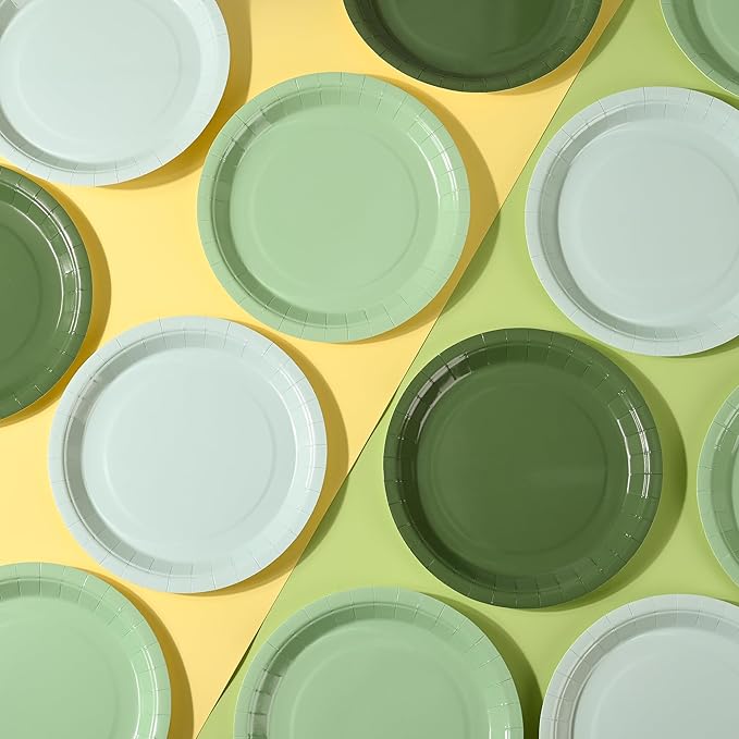 AimFun 24 Sage Green Paper Plates Gradient Green Party Plates 9 Inch Disposable Round Dinner Plates for St Patrick Day Birthday Wedding Baby Bridal Shower Party Supplies