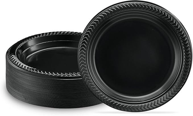 PLASTICPRO 100 PCS Small Black Plastic Plates, Light Weight 6 Inch Plastic Dessert Plates, Disposable for Party and Wedding