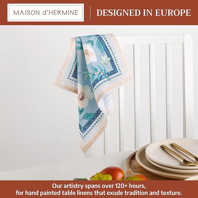 Maison d' Hermine 100% Cotton Cloth Napkins Set of 4 Everyday Reusable Square Napkins Cloth Washable Dinner Party Wedding Restaurant Hotel Kitchen Spring Summer (Winter Floral, 18" x 18")