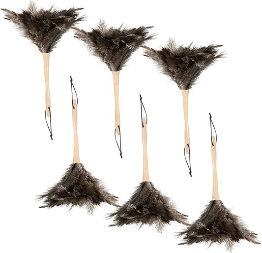 Superio Ostrich Feather Duster Fluffy Dust Remover, with Wooden Handle Reusable for Cleaning Homes, Ceilings, and Furniture (6 Pack)