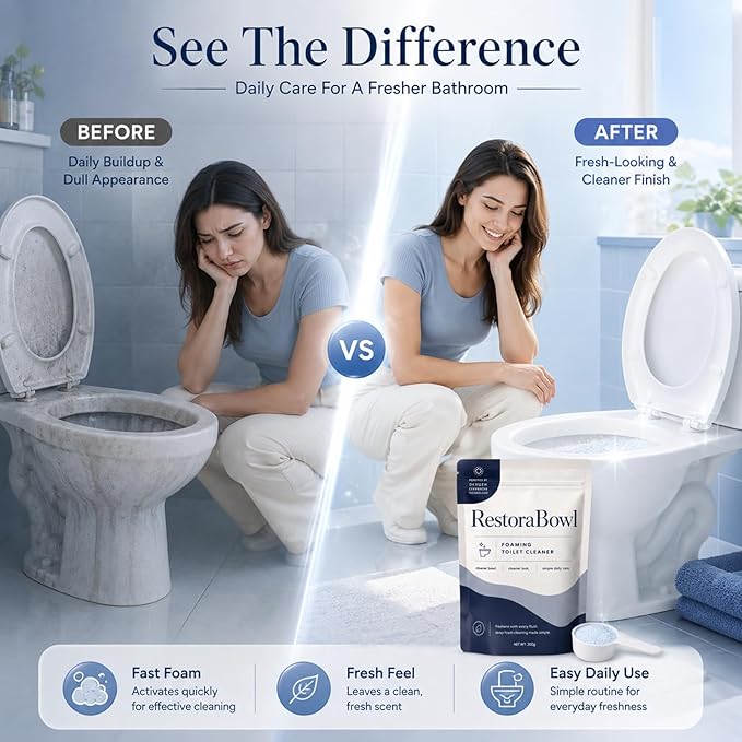 Restorabowl Foaming Cleaning Powder, Fresh Scent Daily Care Powder, Fast Dissolving Formula for Everyday Freshness, Easy Flush Use, 300g