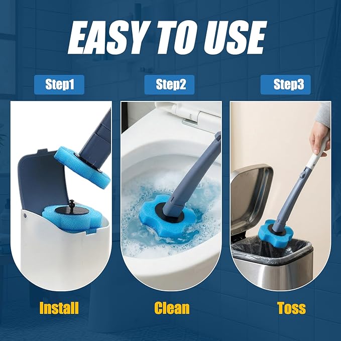 50PCS Toilet Bowl Wand Refills, Replacement Heads for Bathroom Washroom Cleaning Pads, Disposable Toilet Brush Refills Compatible with Household Brushe Scrubber Cleaning Refill Pack Ocean Fresh Blue