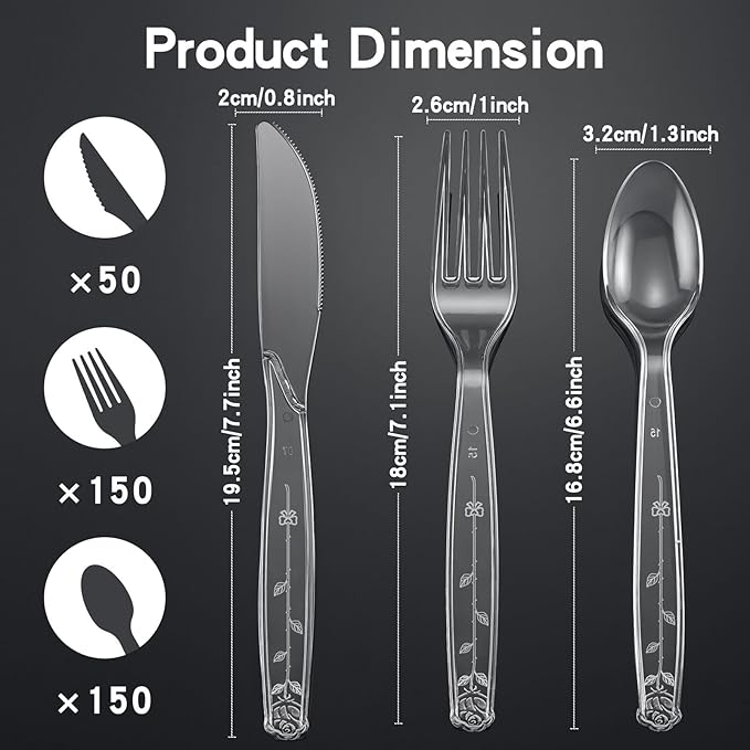 350pc Heavy Duty Plastic Silverware Set: 150 Forks/150 Spoons/50 Knives | Commercial Plastic Forks Spoons Knives BPA-Free & Temp-Resistant | Bulk Disposable for Party Catering Events