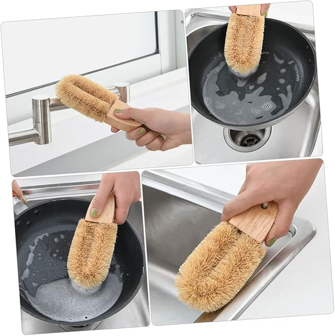 OUNONA Shaped Pot Brush for Wok Cleaning Durable Kitchen Supply with Long Handle and Lanyard for Dishwashing Sinks and Cast Cookware