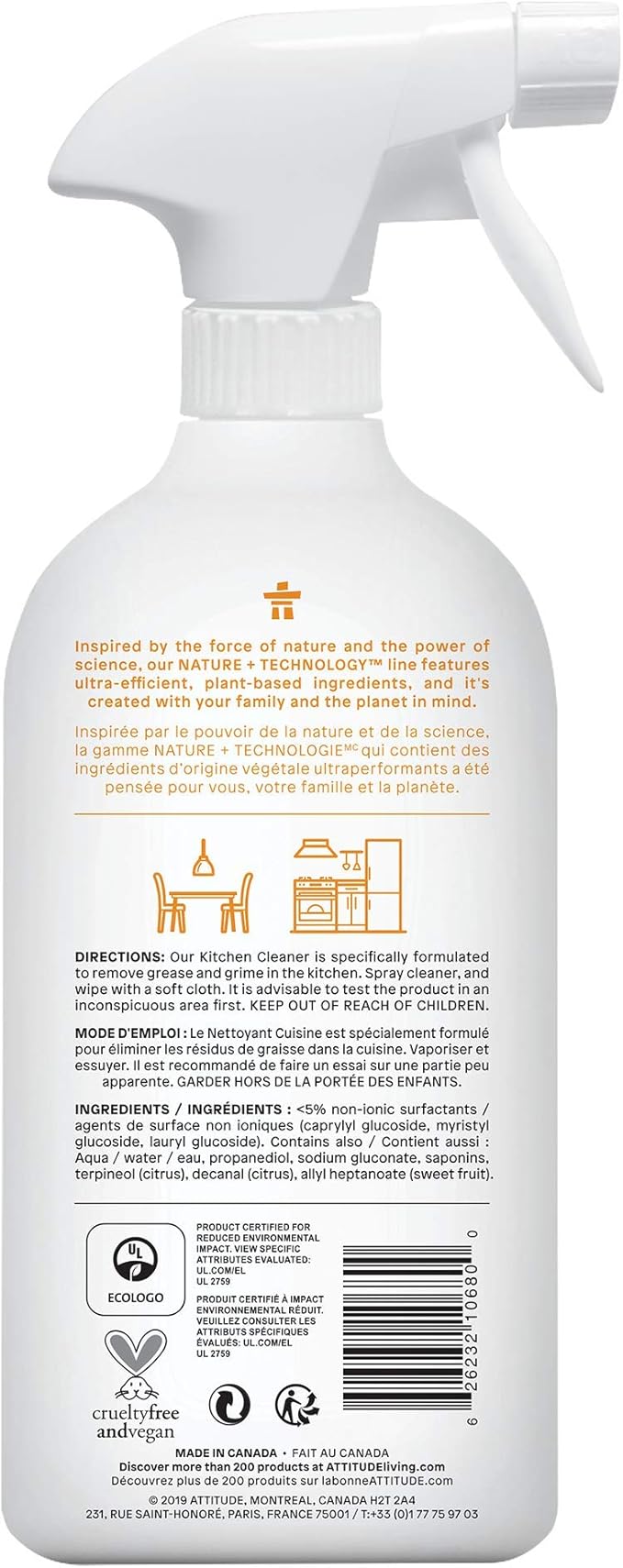 ATTITUDE Kitchen Cleaner Spray, EWG Verified, Degreaser Spray to Cut Grease & Grime, Plant-Based & Vegan, Citrus Zest Scent, 27.1 Fl Oz (Pack of 2)
