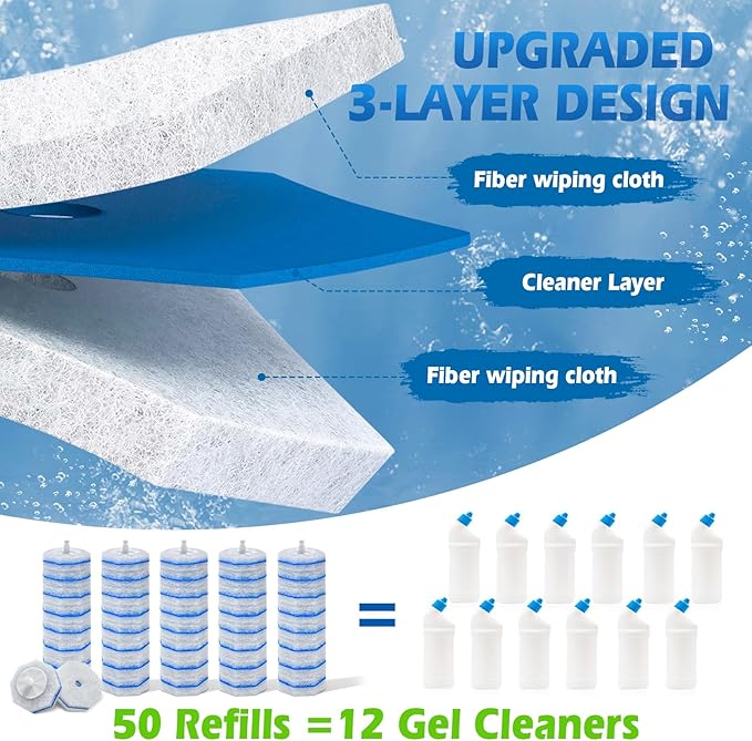 50 Count Toilet Wand Refills for Clorox, Disposable Toilet Brush Heads Compatible with Most Toilet Bowl Wand Refills System for Bathroom Cleaning