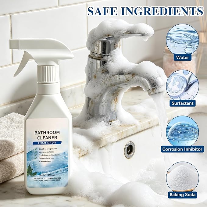 Scale Remover Bathroom Cleaner Foam Spray, Powerful ScaleRemover, All-Purpose Scale Remover Bathroom Cleaner, Suitable for Tiles, Glass, Stainless, Steel, Acrylicand Natural Stone