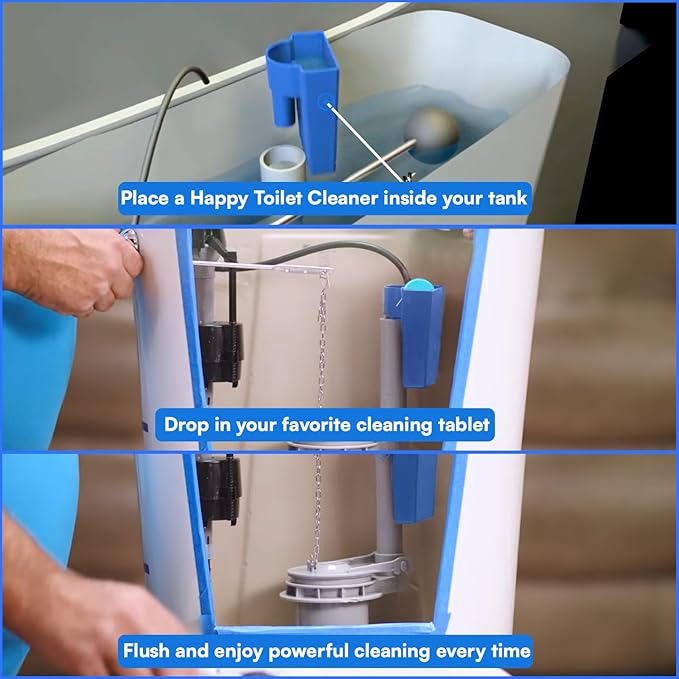 Happy Toilet Cleaner Automatic Toilet Bowl Cleaner - Easy to Install Toilet Tablet Holder - Self-Cleaning Toilet System, Deep Clean with Every Flush - Made in the USA