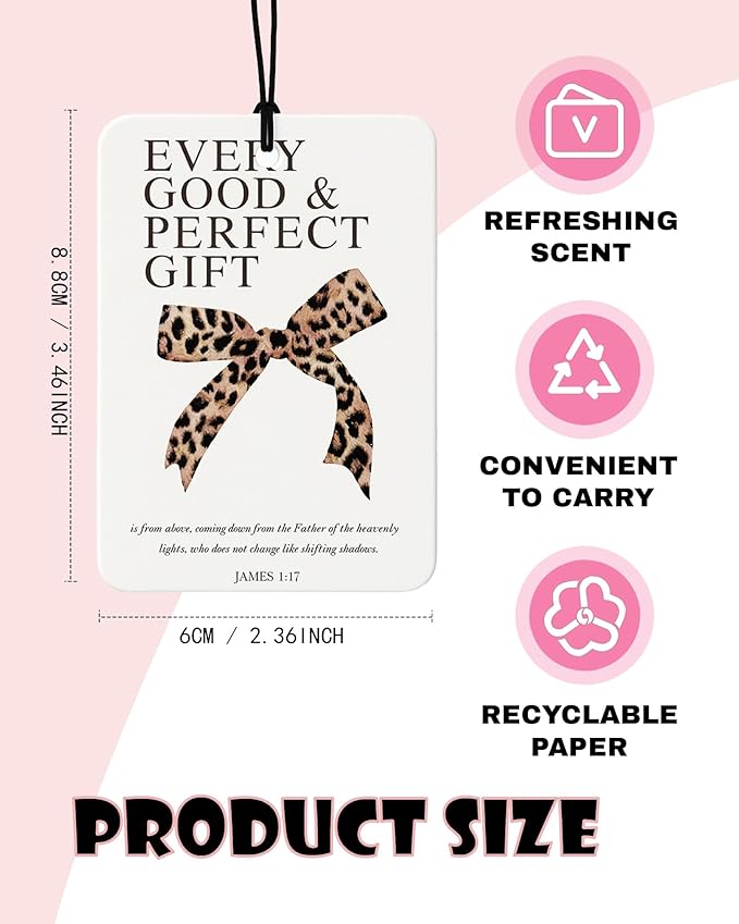 Coquette Cheetah Bow Christian Orange Citrus Car Air Freshener 4pcs, Girly Preppy Y2k Leopard Bow Religious Bible Verse Hanging Scents Car Accessories Interior Mirror Decor for Women