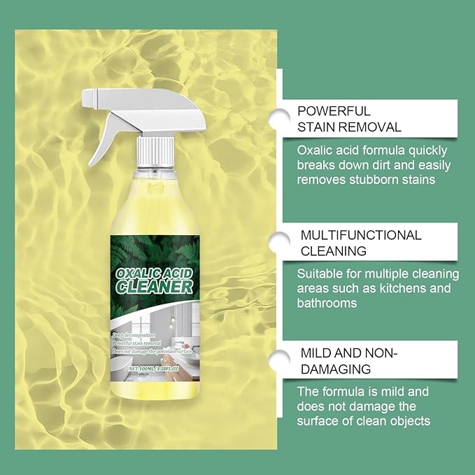 Oxalic Acid Cleaner Spray Toilet Bowl & Tile Stain Remover, Multipurpose Oxalic Acid Cleaner with Sponge, 100ml/3.38fl.oz (2pcs)