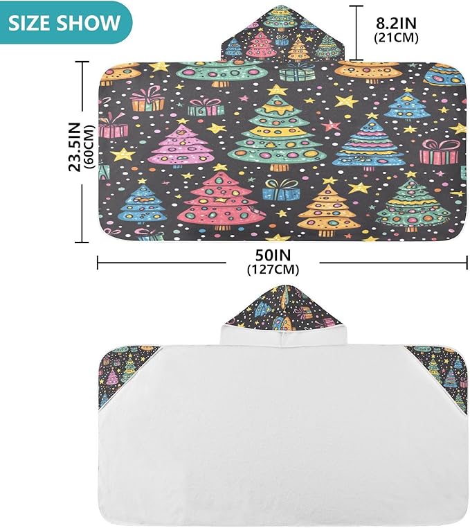 Blueangle Kids Bath Towel Wrap - Cartoon Christmas Trees Hooded Kids Towel - Super Soft Absorbent Quick Dry Toddler Shower Pool Beach Towel