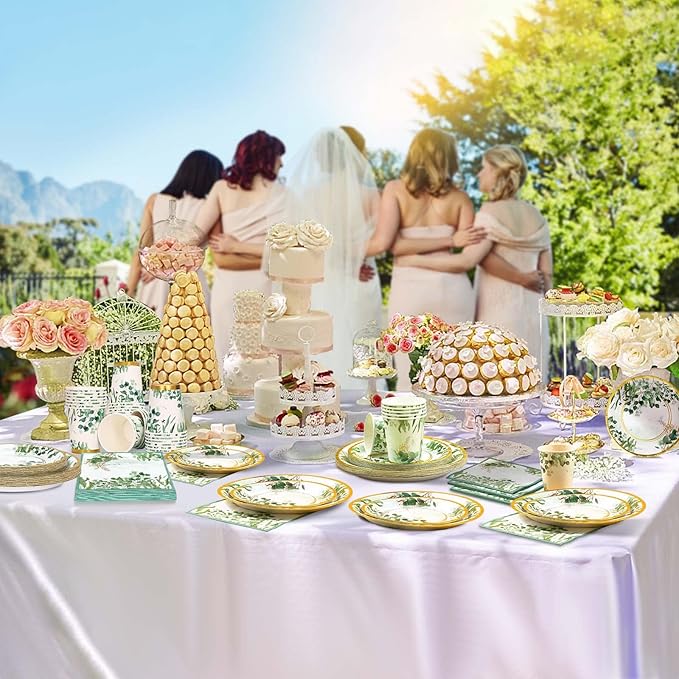 Sage Green Party Decorations, Sage Green Plates and Napkins, Baby Shower Plates and Cups and Napkins Sets 200 Pcs, Eucalyptus Bridal Shower Wedding Baptism Birthday, Serves 50