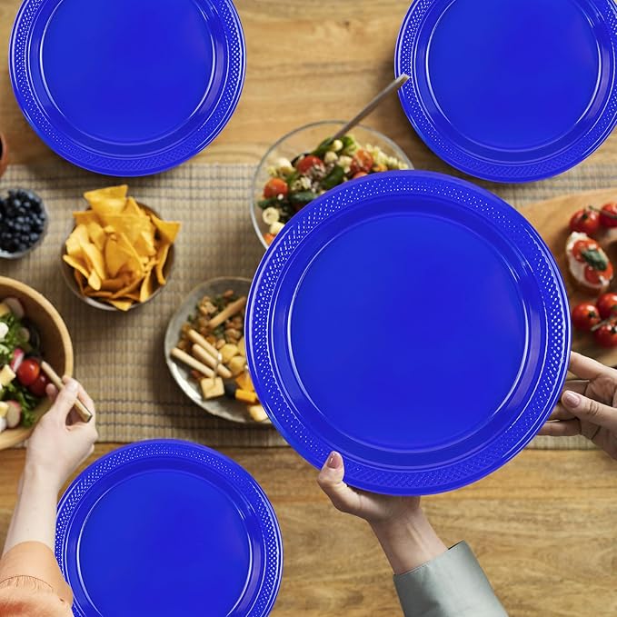50-Pack Royal Blue Plastic Plates, 9 Inch Disposable Party Plates Dinner Plates for BBQ Picnic Birthday Party Supplies (Royal Blue, 9 Inch)