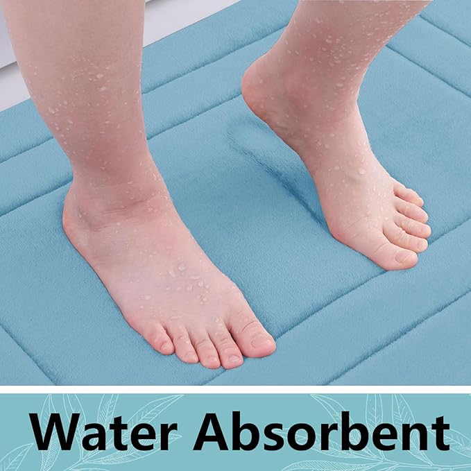 Arotive Memory Foam Bathroom Rug Mat 24x16, Ultra Soft and Absorbent Bath Mat, Machine Wash Dry, Comfortable Bath Rug Carpet for Bathroom Floor, Tub and Shower, Blue