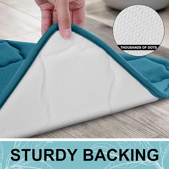 OLANLY Memory Foam Bath Mat Rug 47x17, Ultra Soft and Absorbent Bathroom Rugs, Non-Slip, Comfortable, Machine Washable Bath Carpet for Bathroom Floor, Shower and Home Decor Accessories, Peacock Blue