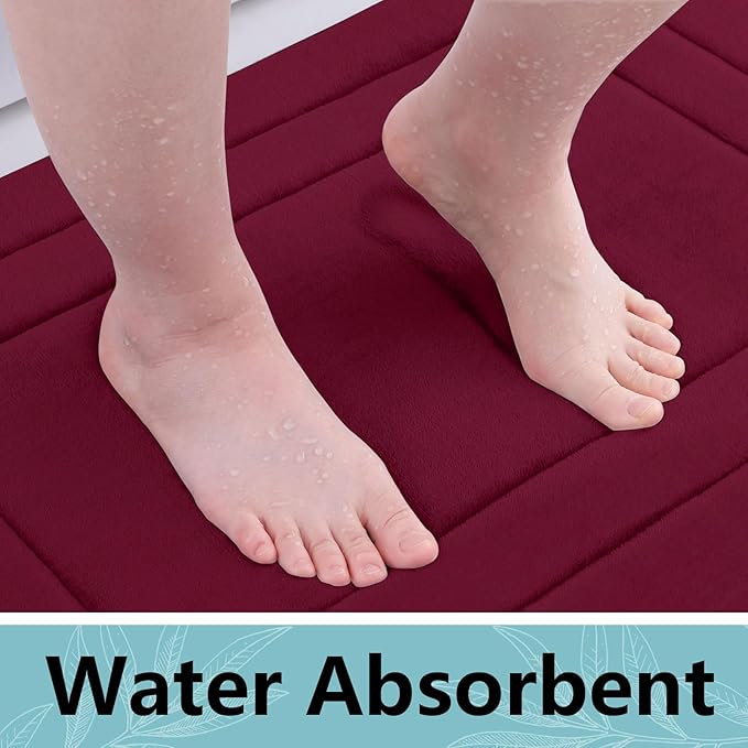 Arotive Memory Foam Bathroom Rug Mat 47x24, Ultra Soft and Absorbent Bath Mat, Machine Wash Dry, Comfortable Bath Rug Carpet for Bathroom Floor, Tub and Shower, Burgundy