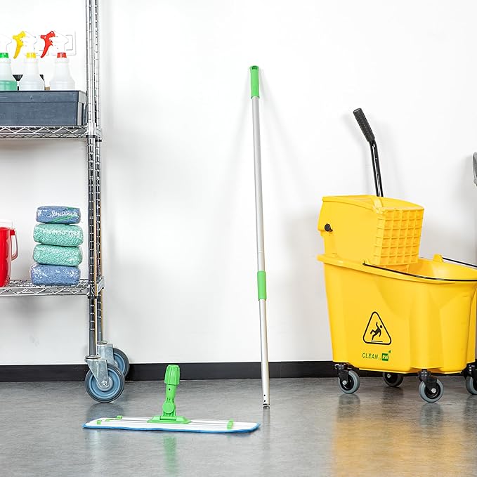 Restaurantware-HANDLE ONLY: Clean Tek Professional 60 Mop Handle, 1 Telescopic Mop Stick - Frame And Pads Sold Separately, Extends Up To 60 Inches, Green Aluminum Adjustable