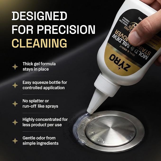 Mold Stain Remover Gel | Heavy Duty Mildew Stain Remover | Tile Grout Cleaner | Home Cleaning Gel for Bathroom Grout, Bathtub, Shower, Caulk & Front Loader Washing Machine Seal | Zyro