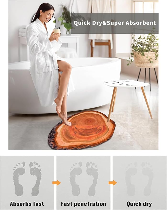 Wood Grain Brown Bath Mat Cute Annual Ring Bathroom Rugs Funny Non Slip Bathtub Decor Mats Super Absorbent Floor Carpet Machine Washable Quick Dry for Tub, Shower, Bedroom, Kitchen, 23.6"x35.4"