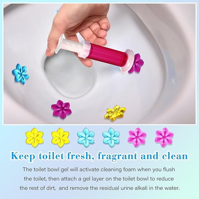 Flower Stamp Toilet Gels Toilet Stain Removal Cleaning Air Freshener Flower Stamps Pack for Bathtubs Bathroom (3 Colors,3 Pcs)