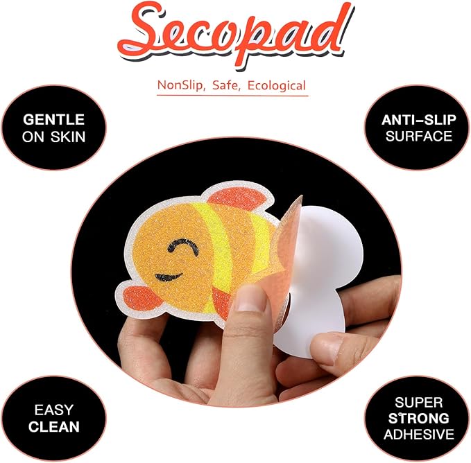 Secopad Non Slip Bathtub Stickers, 20pcs Submarine Sea Creature Adhesive Kids Anti Slip Decal Treads for Shower and Bath Tub with Premium Scraper