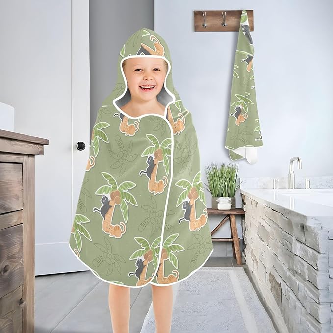 susiyo Kids Hooded Bath Towel Cats Plam Beach Towel for Kids 23.5 x 50 Inch Microfiber Soft Absorbent Quick Dry Bath Swim Pool Towel Wrap Poncho Bathrobe with Hood for Kids Toddler