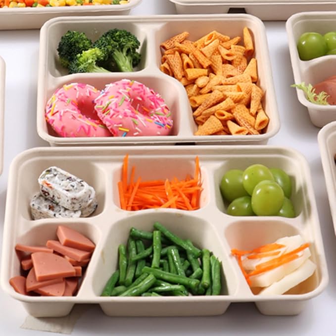 50 Pack 6 Compartment Disposable Plate, Heavy Duty Divided Paper Plates for Dinner, Microwavable Freezer Safe School Food Lunch Platter Tray for Party Dinner Buffet