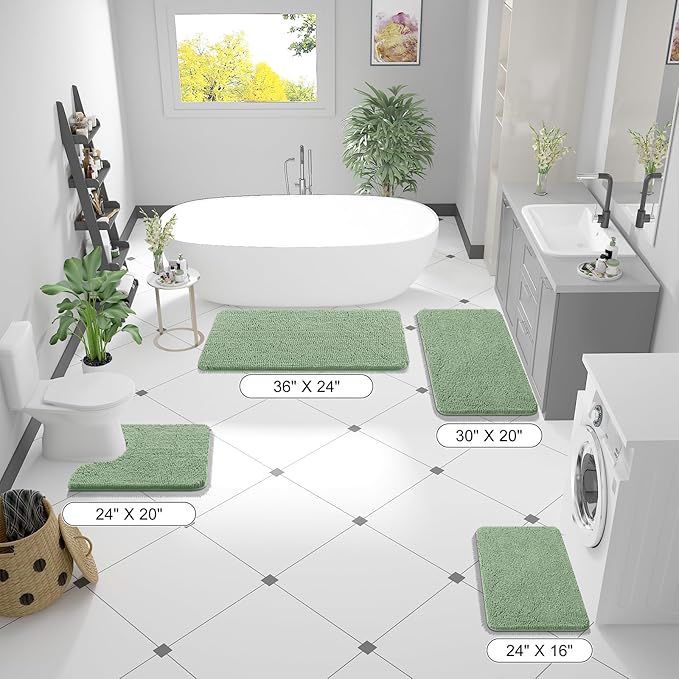 OLANLY Large Bathroom Rugs 70x46, Extra Soft Absorbent Chenille Bath Rugs, Rubber Backing Quick Dry, Machine Washable Bath Mats for Bathroom Floor, Tub and Shower, Home Decor Accessories, Sage Green