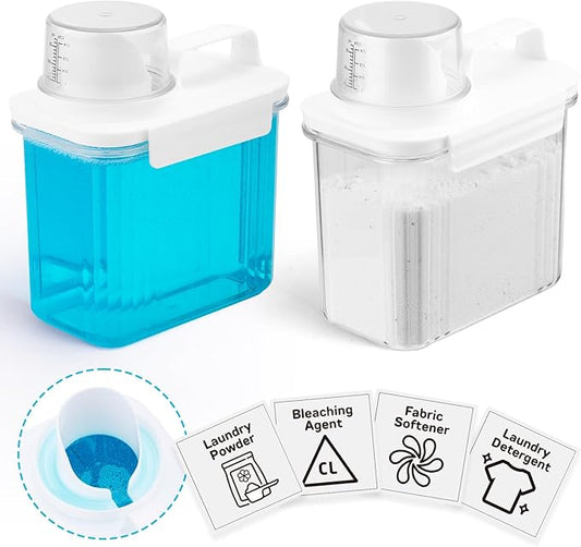 Laundry Detergent Dispenser-2 Pack, 51 oz Detergent Dispenser with 4 Removable Labels, Laundry Soap Dispenser for Laundry Room Organization and Storage, BPA Free & PET Plastic Clear