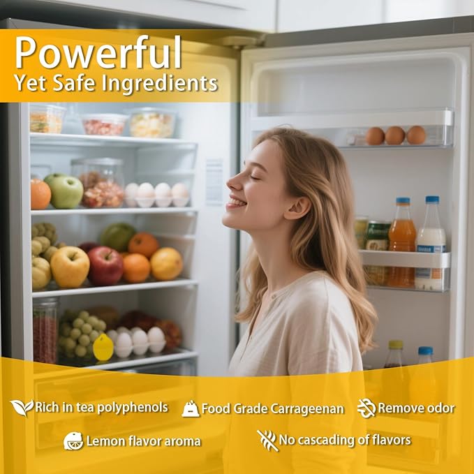 Refrigerator Deodorizer – More Effective Than Baking Soda, Effectively removes stubborn refrigerator odors, Natural Gel (4 Pcs/Lemon Flavor)