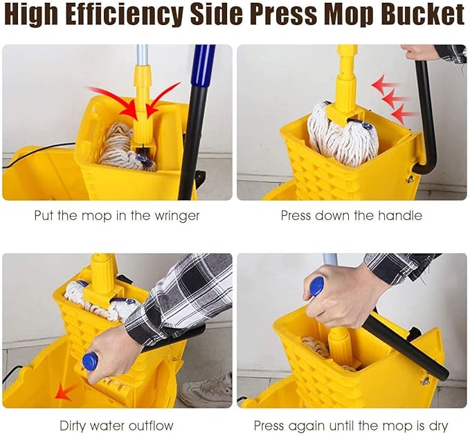 Nightcore Commercial Mop Bucket and Side Press Cleaning Wringer Portable Trolley On Wheels,All-in-one Tandem Floor Cleaning,Wavebrake. Ideal for Household,Commercial (21 Quart)