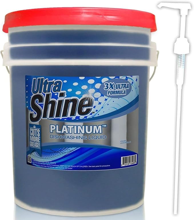 Ultra Shine 2 Pack 3X Platinum Bulk Dishwashing Liquid, Powerful Grease Remover, 5-Gallon - Concentrated Dish Cleaner Soap for Commercial Kitchens, Restaurants & Home Cleaning, Gentle on Hands & Skin