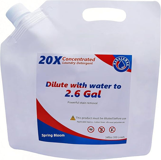 20X Concentrated Laundry Detergent Refill for Home Use, Makes 2.6 Gallons (300 Loads) – Powerful Stain Removal, HE Compatible, Great Value for Families