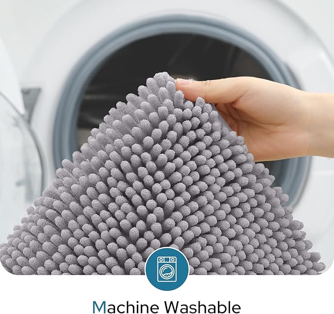 BYSURE Grey Bathroom Rugs Sets 3 Piece with Toilet Lid Cover Non Slip Extra Absorbent Plush Chenille Soft Washable Bath Mats