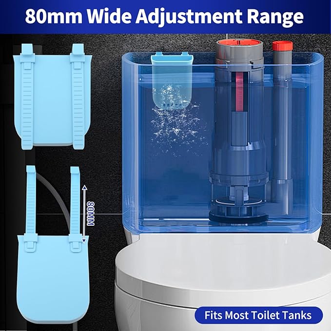 Controlled Release Toilet Bowl Cleaner Tablets Holder, 2-Pack Universal Toilet Tank Cleaner Dispenser, Adjustable Hanging Bleach Tablets Bracket for Long-Lasting Cleaning, Prevents Tank Buildup