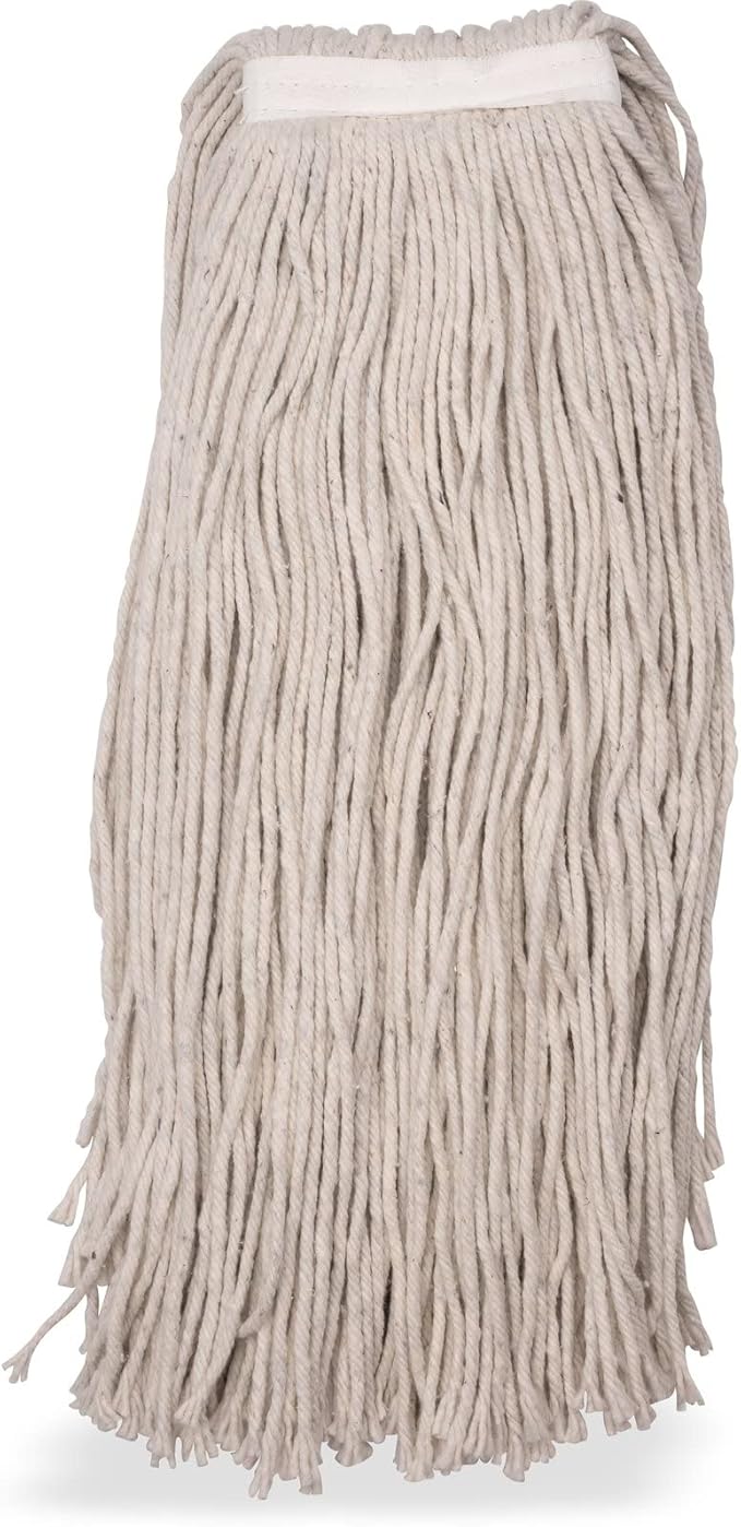 SPARTA Flo-Pac Cotton Mop Head, Cut-End, Narrow Band with White Band for Organized Cleaning, 44 Inches, Tan