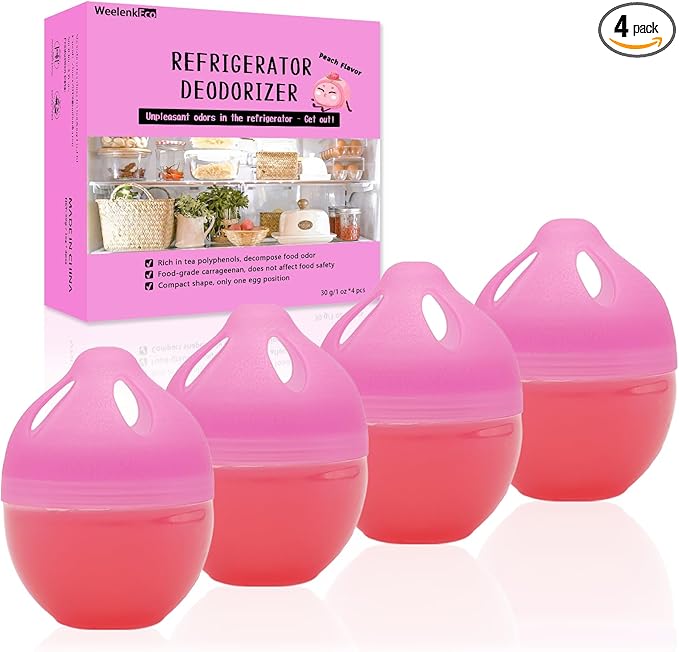 Refrigerator Deodorizer – More Effective Than Baking Soda, Effectively removes stubborn refrigerator odors, Natural Gel (4 Pcs/Peach Flavor)
